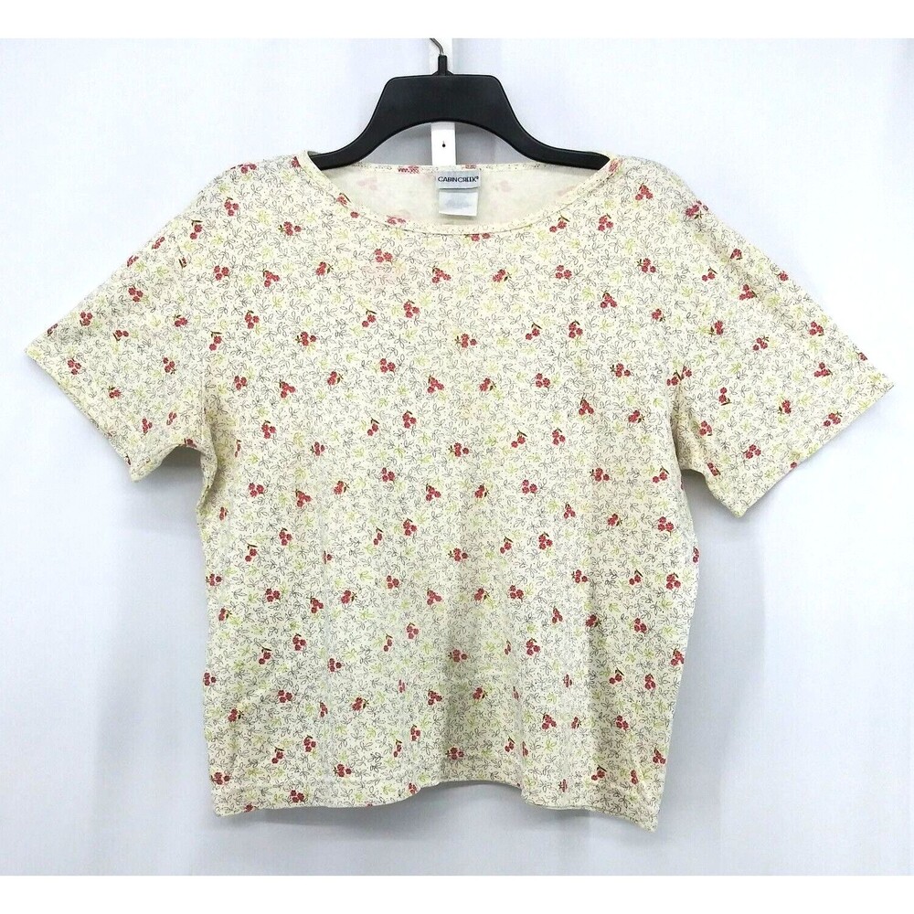Cabin Creek Shirt Womens Size S Cream Mini Floral Short Sleeve Pullover Top